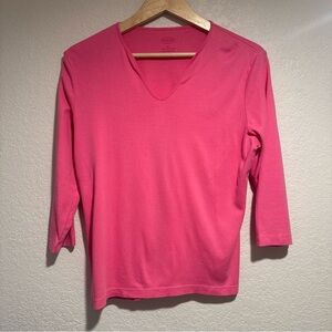 100% Cotton Talbots Bubblegum 3/4  Sleeve V-Neck Tee